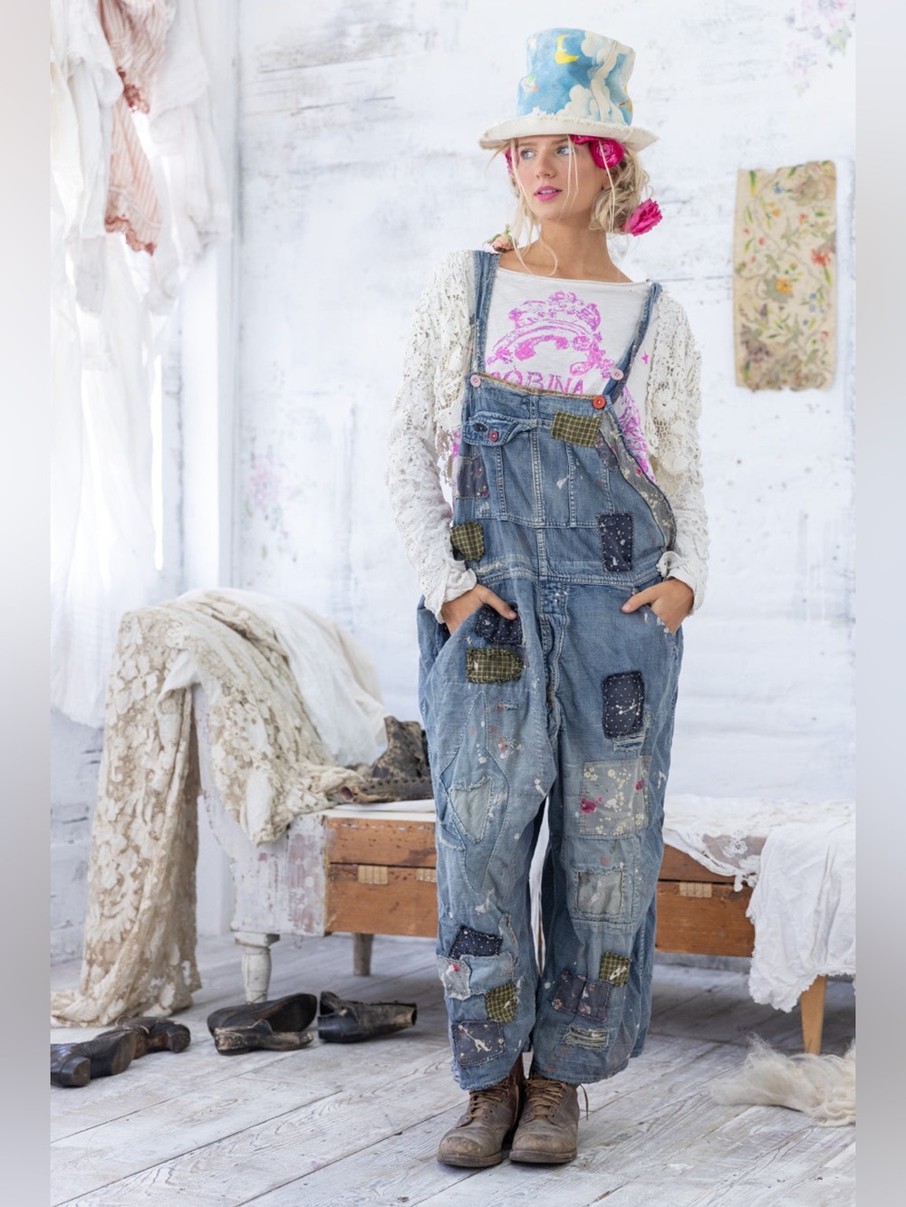 Magnolia Pearl Benjamin Wide Leg Overalls 097 Washed Indigo